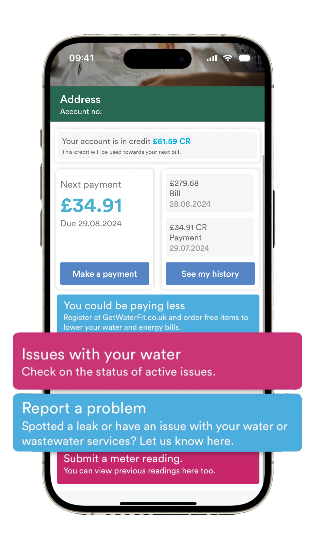 Report issues with your water app screen